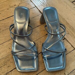 Zara Blue Metallic Heeled Sandals